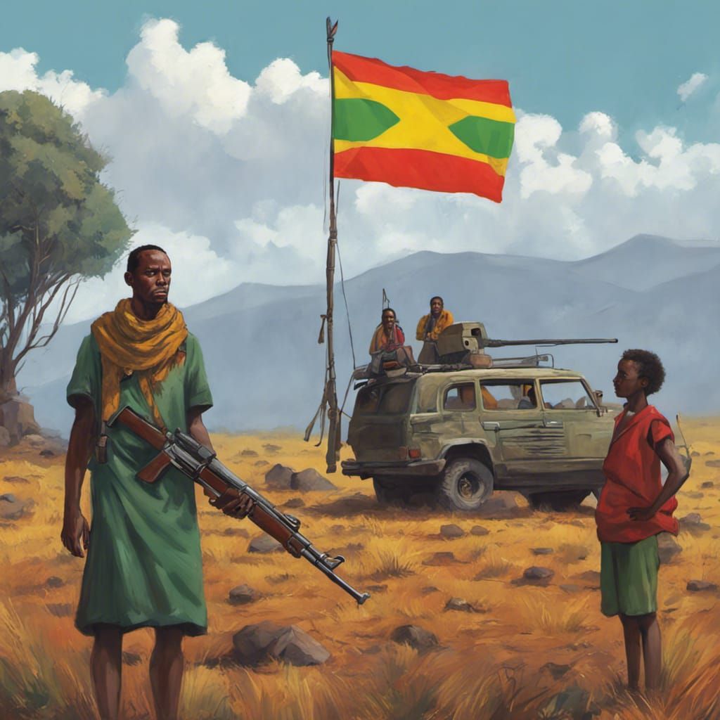 Ethiopian Amhara Warriors in Dystopian Landscape
