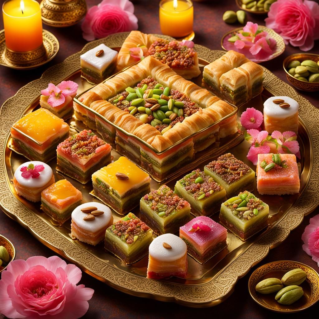 Exquisite Arabic Sweets Still Life in Photorealistic Detail