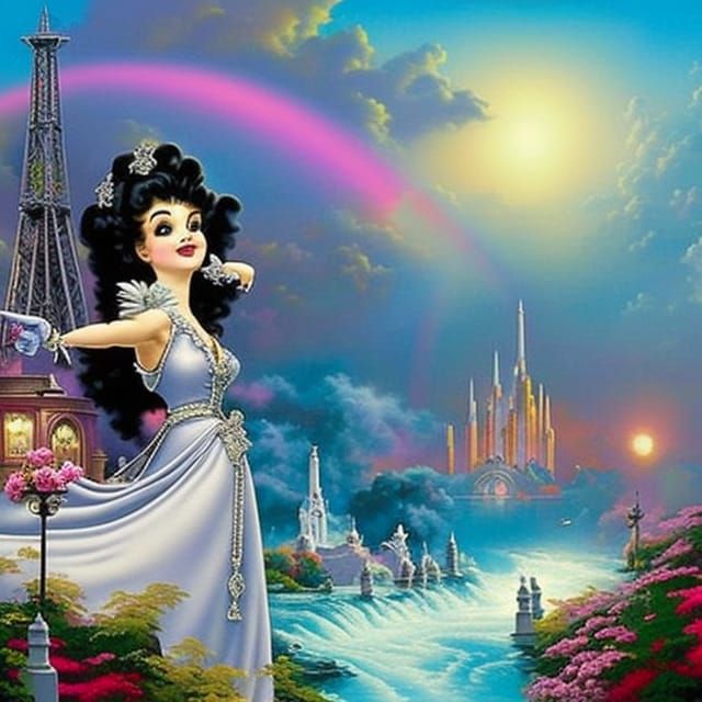Ethereal Betty Boop in Fantasy Landscape