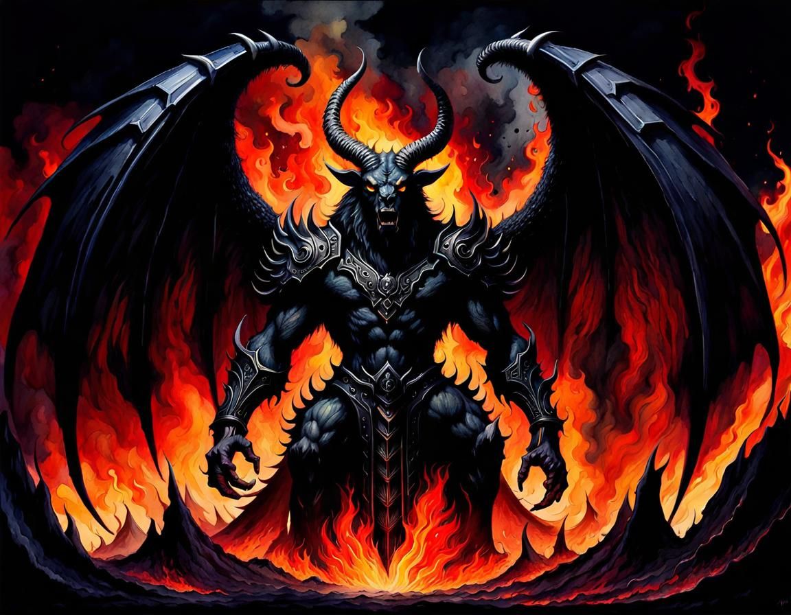 Surreal Horror Demon in Hell, Watercolor Painting