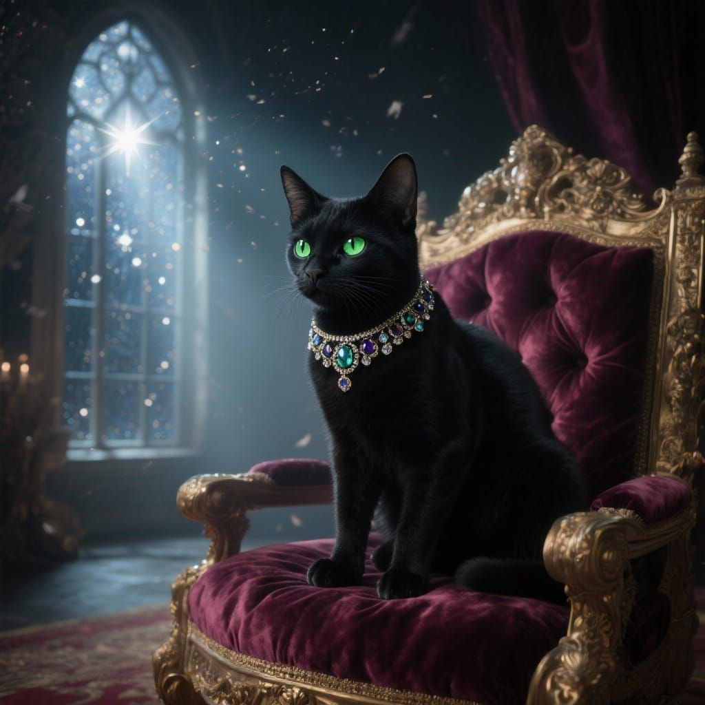 Majestic Black Cat on Royal Throne