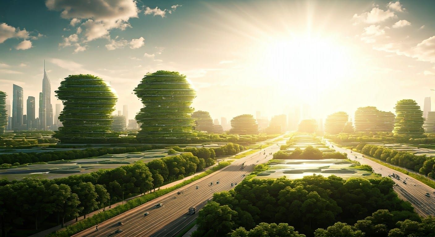 Sustainable Futuristic Metropolis at Dawn