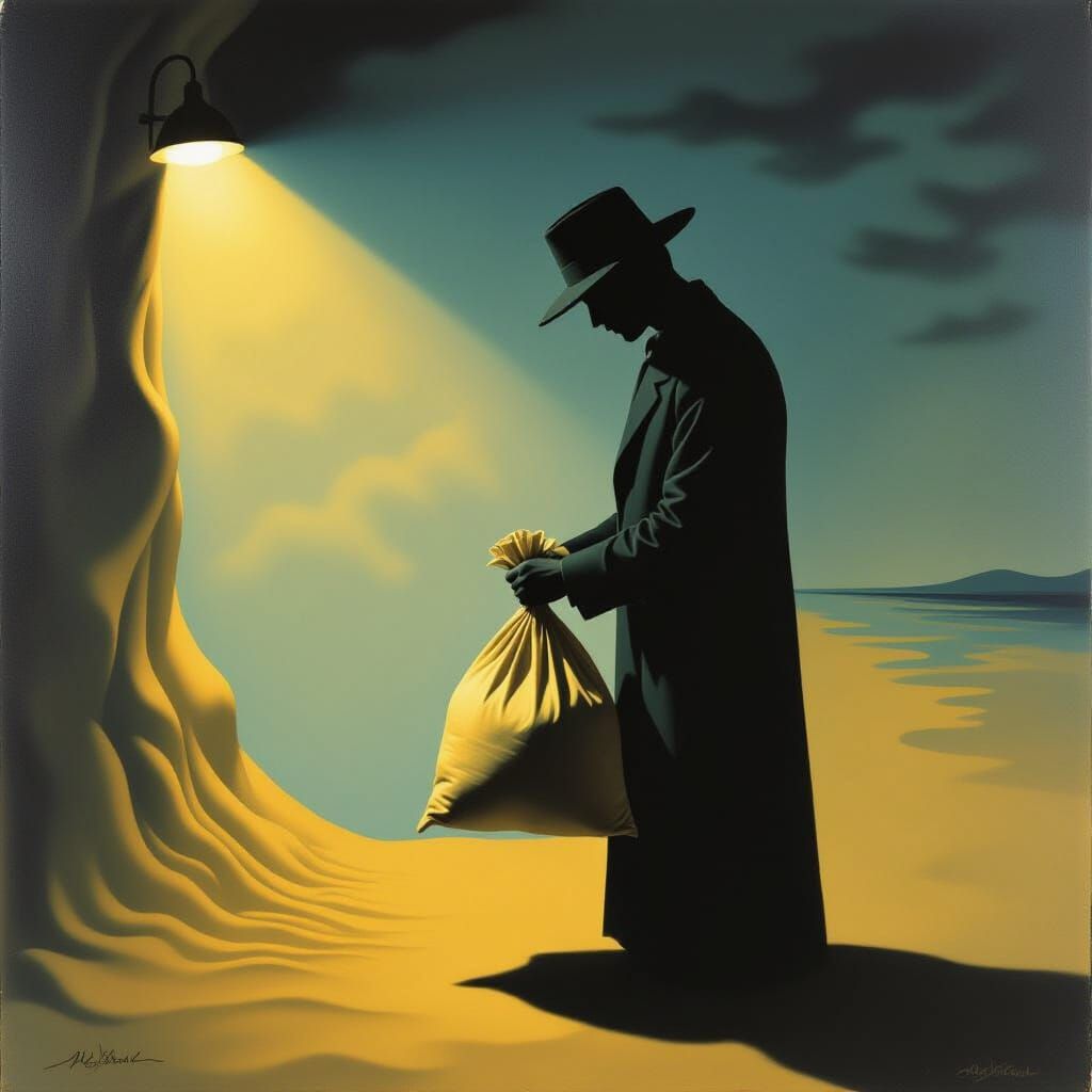 Surreal Shadow Figure with Sand Bag