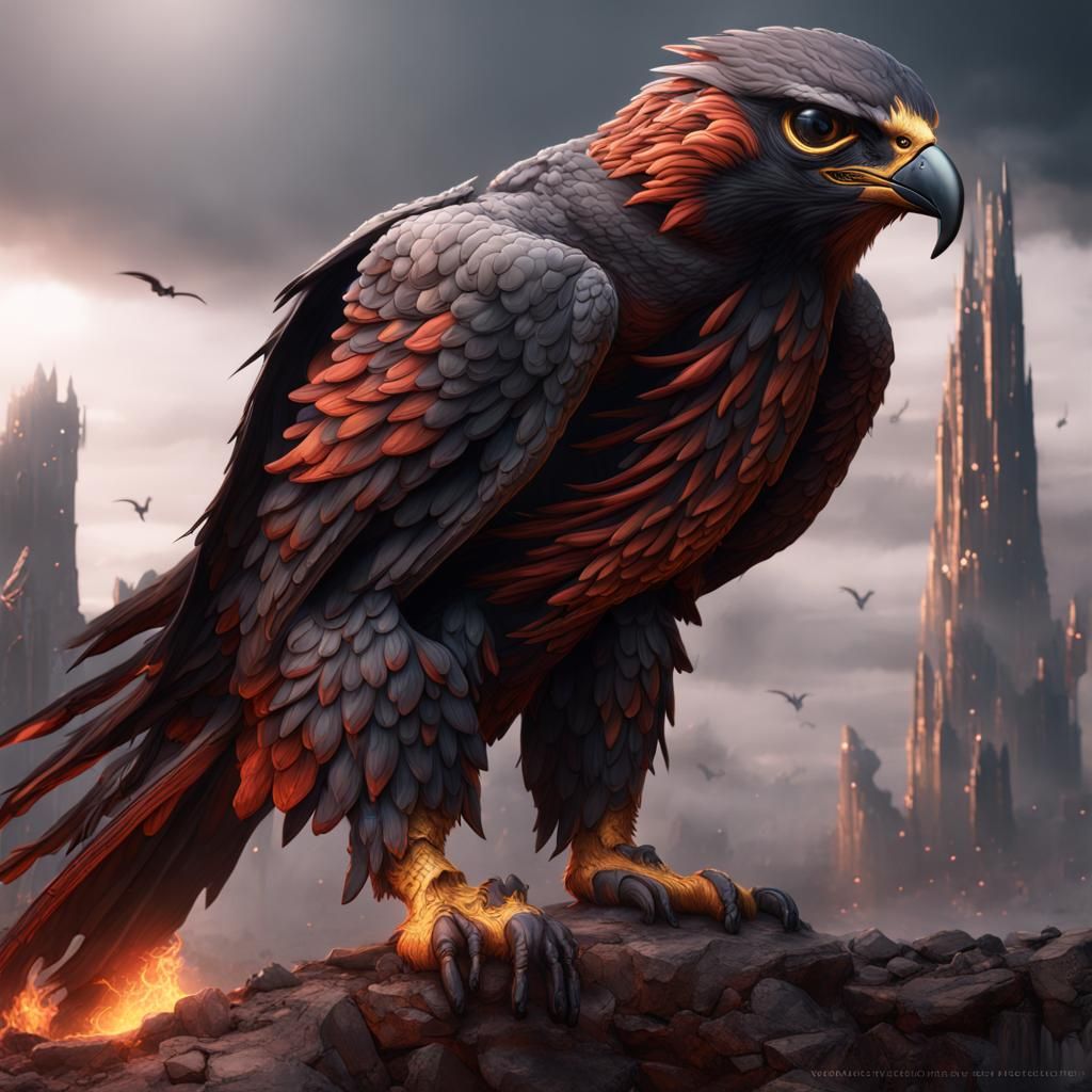Detailed Falcon Matte Painting in Deep Color