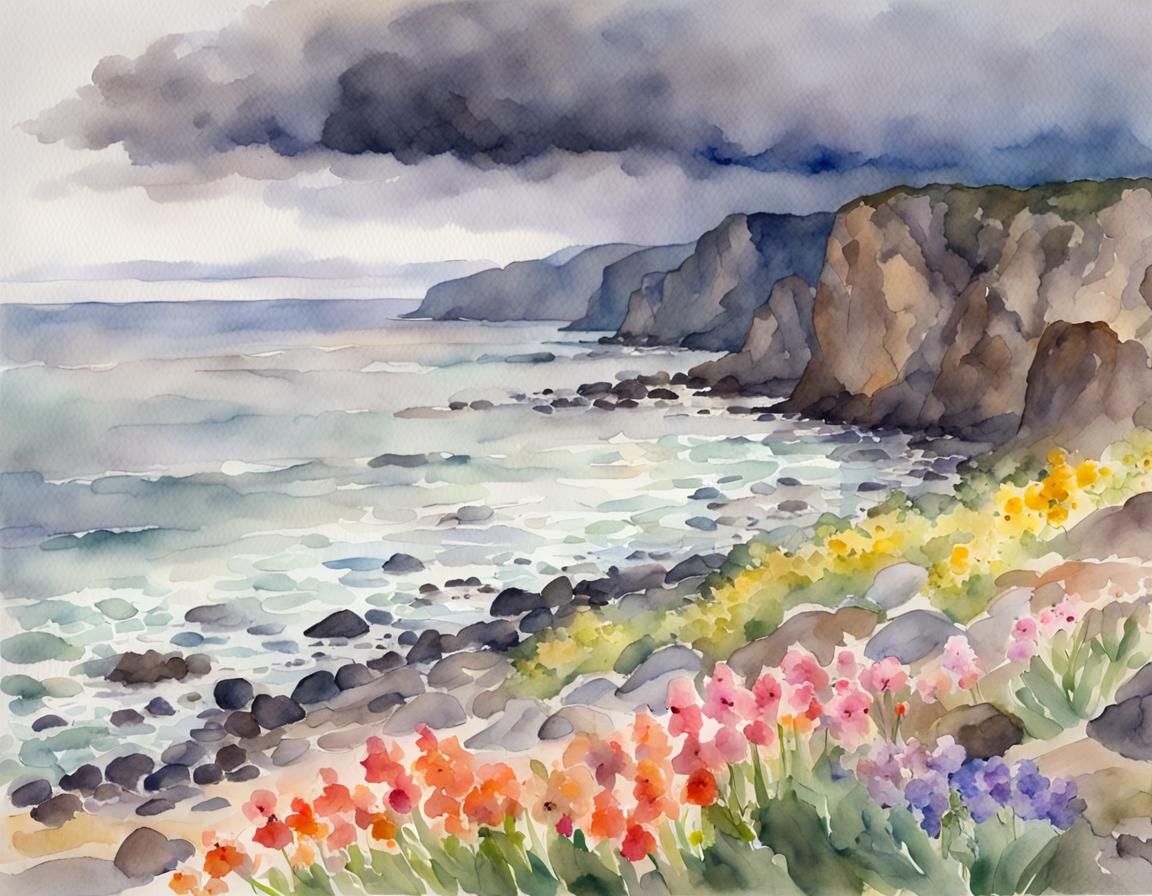 Impressionistic Watercolor: Distant Storm Approaches