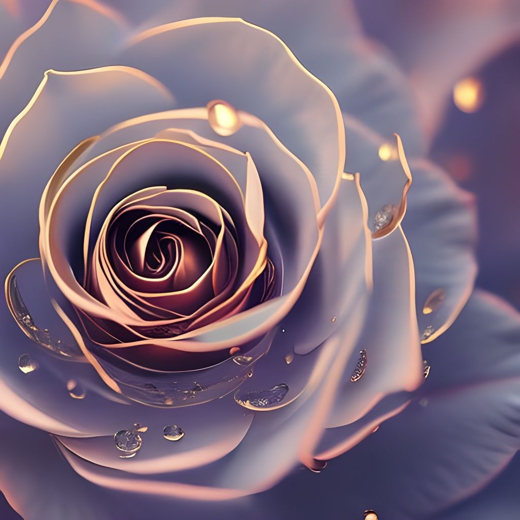 Photorealistic Rose with Transparent Petals and Gold Filigre...