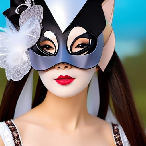 Elegant Anime Girl in Rabbit Mask
