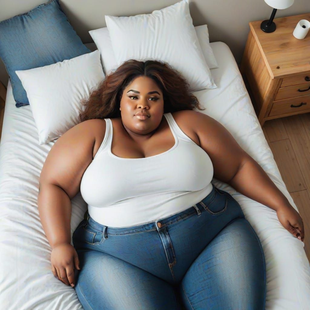 Happy Obese Woman Relaxing in Bed