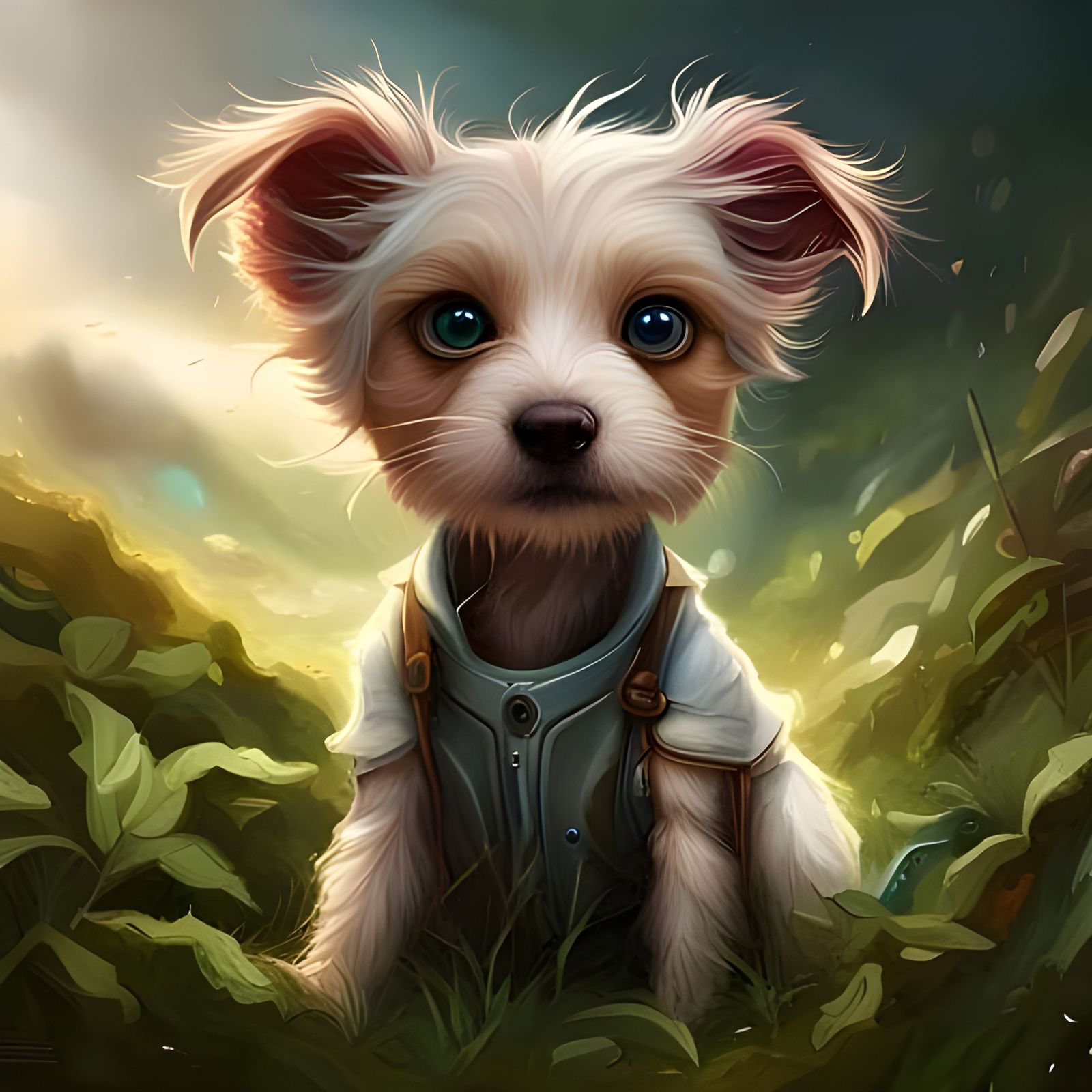 Adorable Robotic Puppy in Lush Grass, Hyperreal
