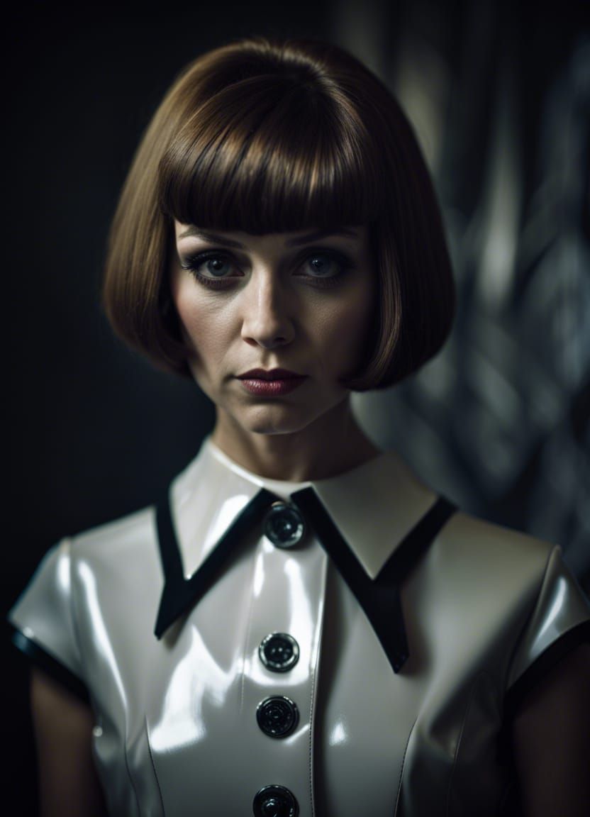 Gothic Woman in 1960s PVC Dress