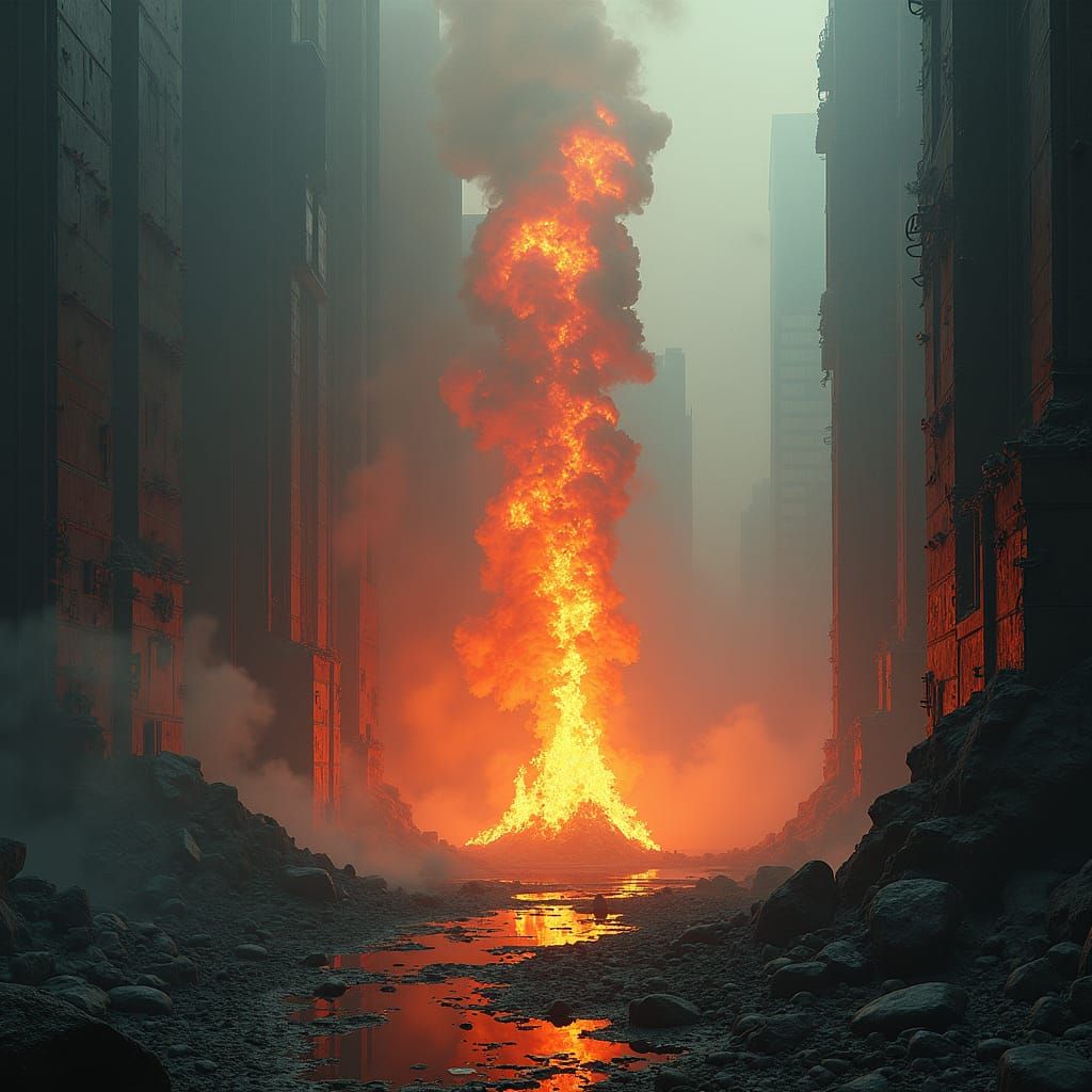 Solarpunk Post-Apocalypse Sunrise in a Digital Painting