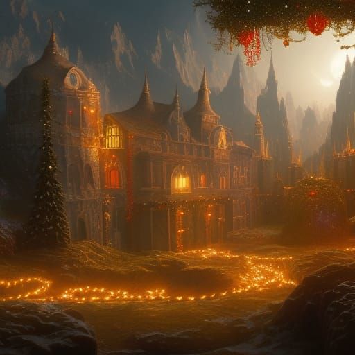 Detailed Christmas Matte Painting in Deep Color