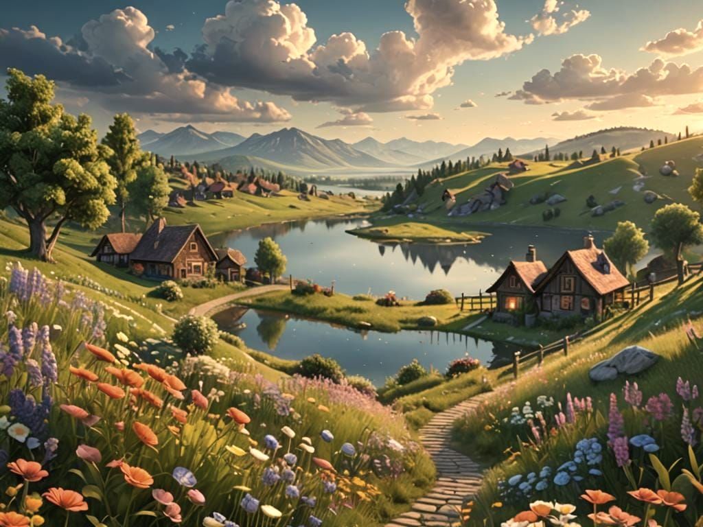 Girls in Flower Meadow: 3D Game Cinematic Scene