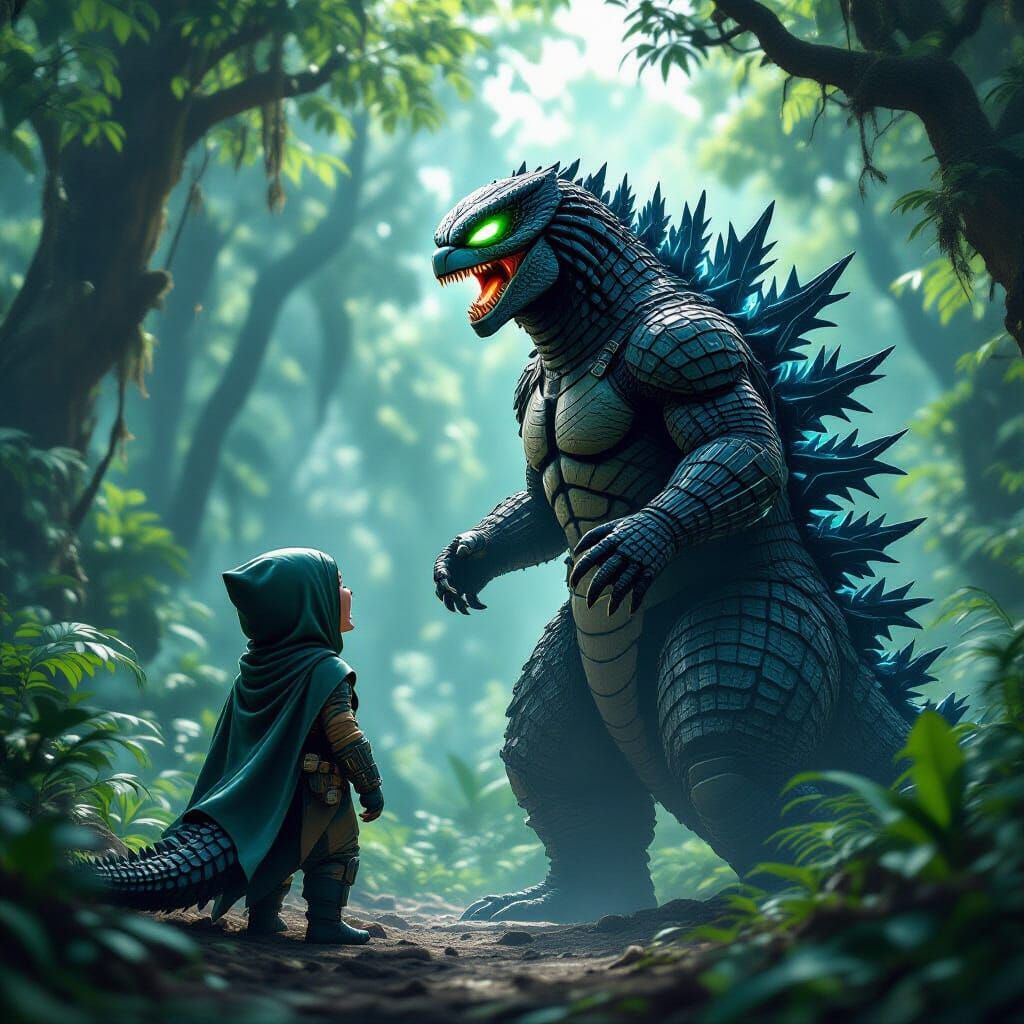 Tiny Predator Laughs at Giant Godzilla in Jungle