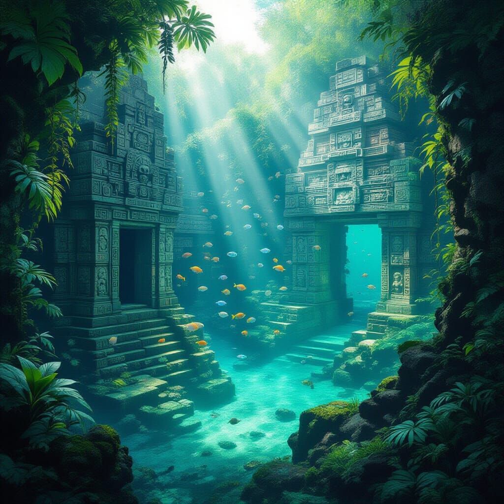 Submerged Temple in a crystal-clear ocean