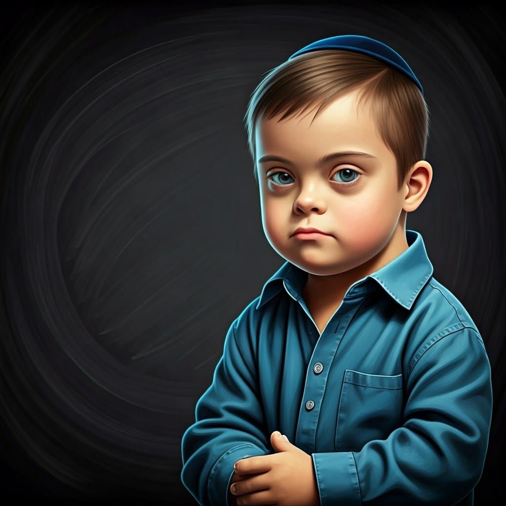 Chalkboard Style Portrait of Boy with Down Syndrome