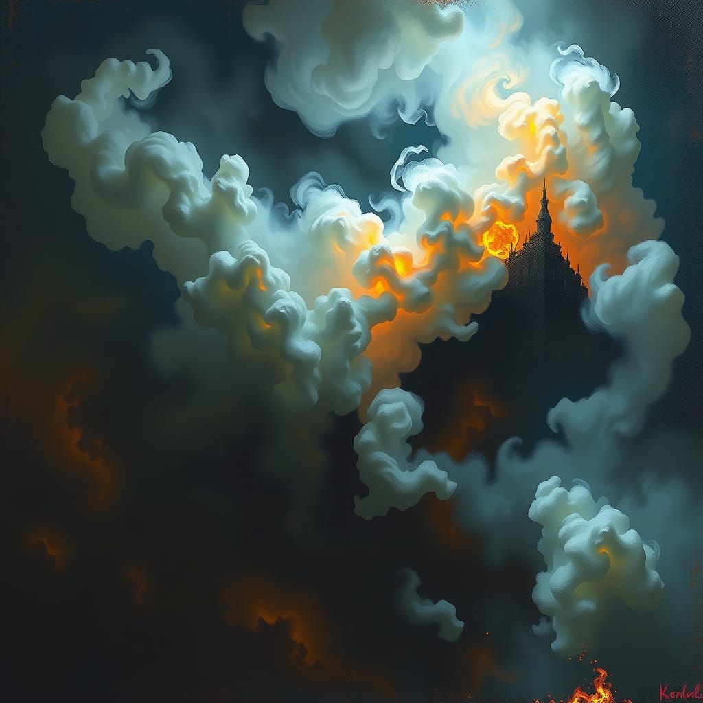 Dramatic Smoke-Filled Scene with Mystical Energy