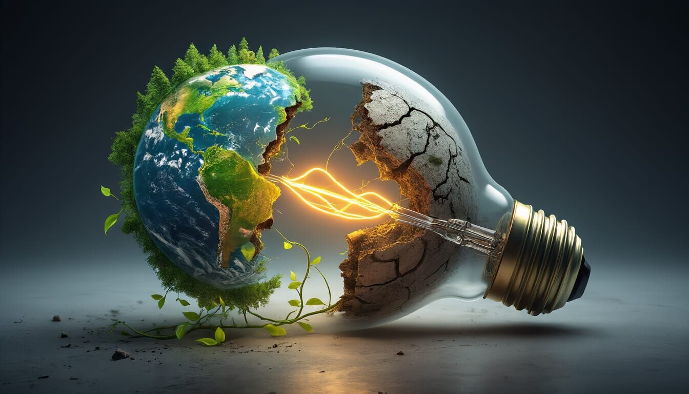 Split Earth in Light Bulb: A Symbolic Digital Art