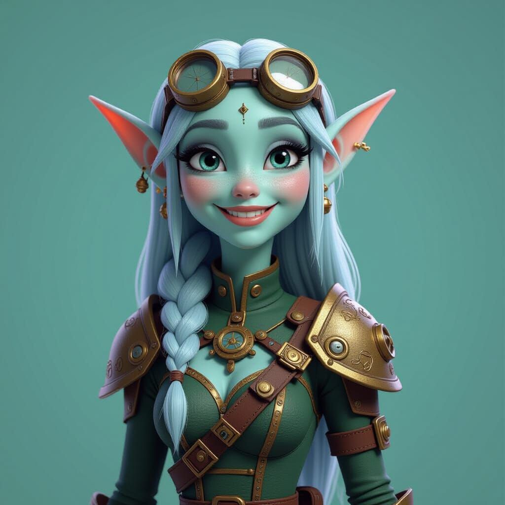 Smiling Drow Elf Steampunk Engine in 3D