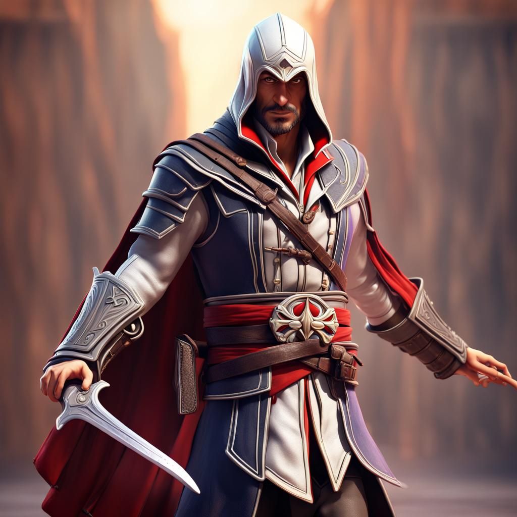 Ezio Auditore in 3D Digital Art Style