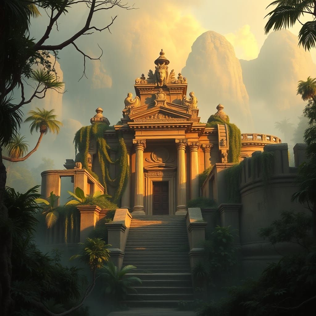 Majestic Jungle Temple in Historical Realism Style