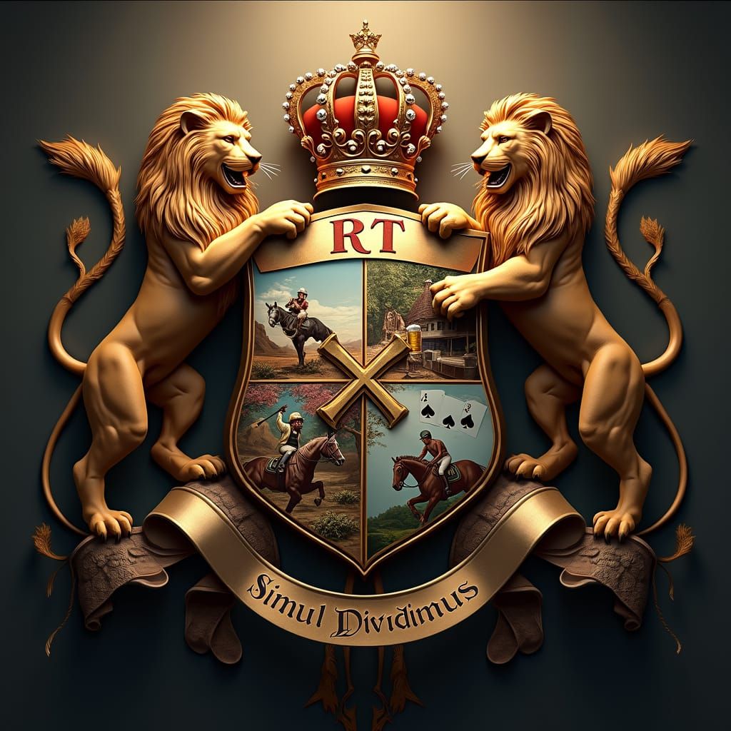 Regal Baronial Coat of Arms with Majestic Lions and Heraldic...