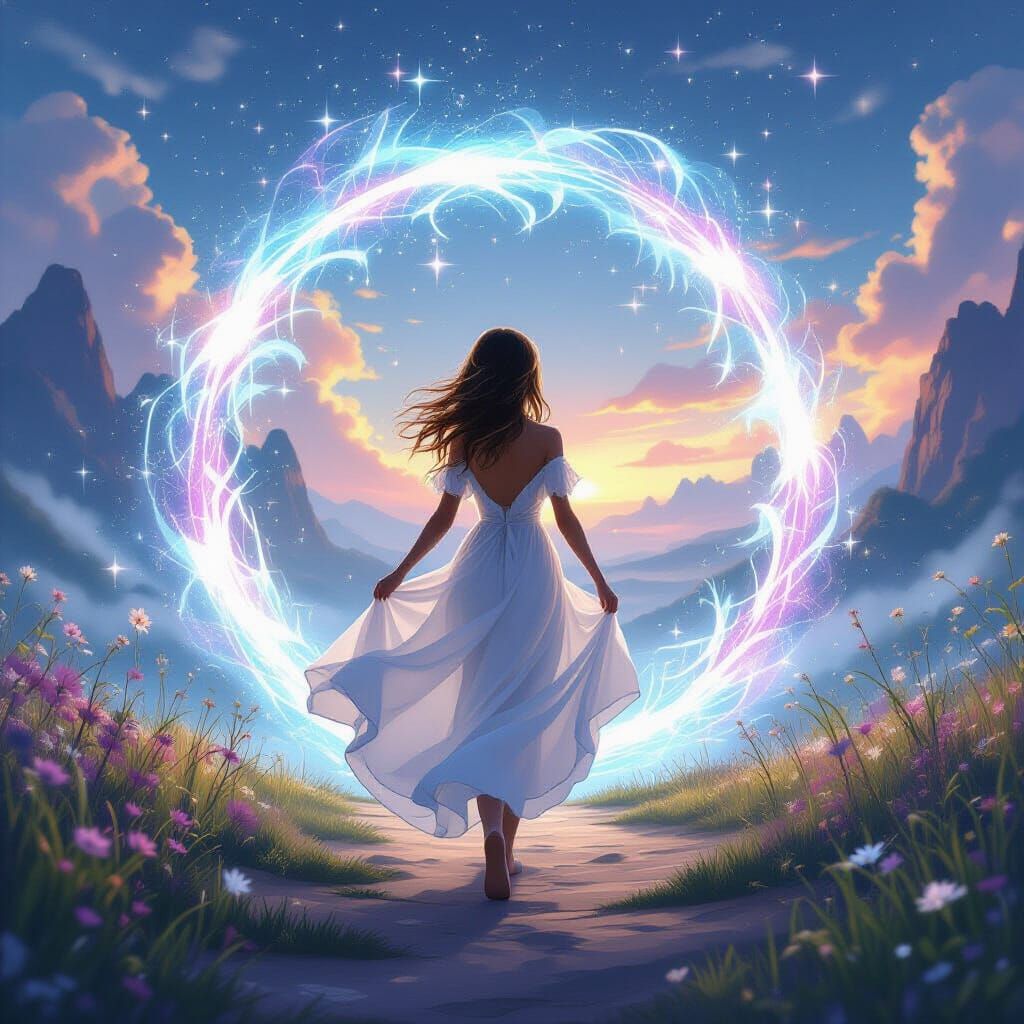 Girl Enters Magic World in Whimsical Digital Art Style