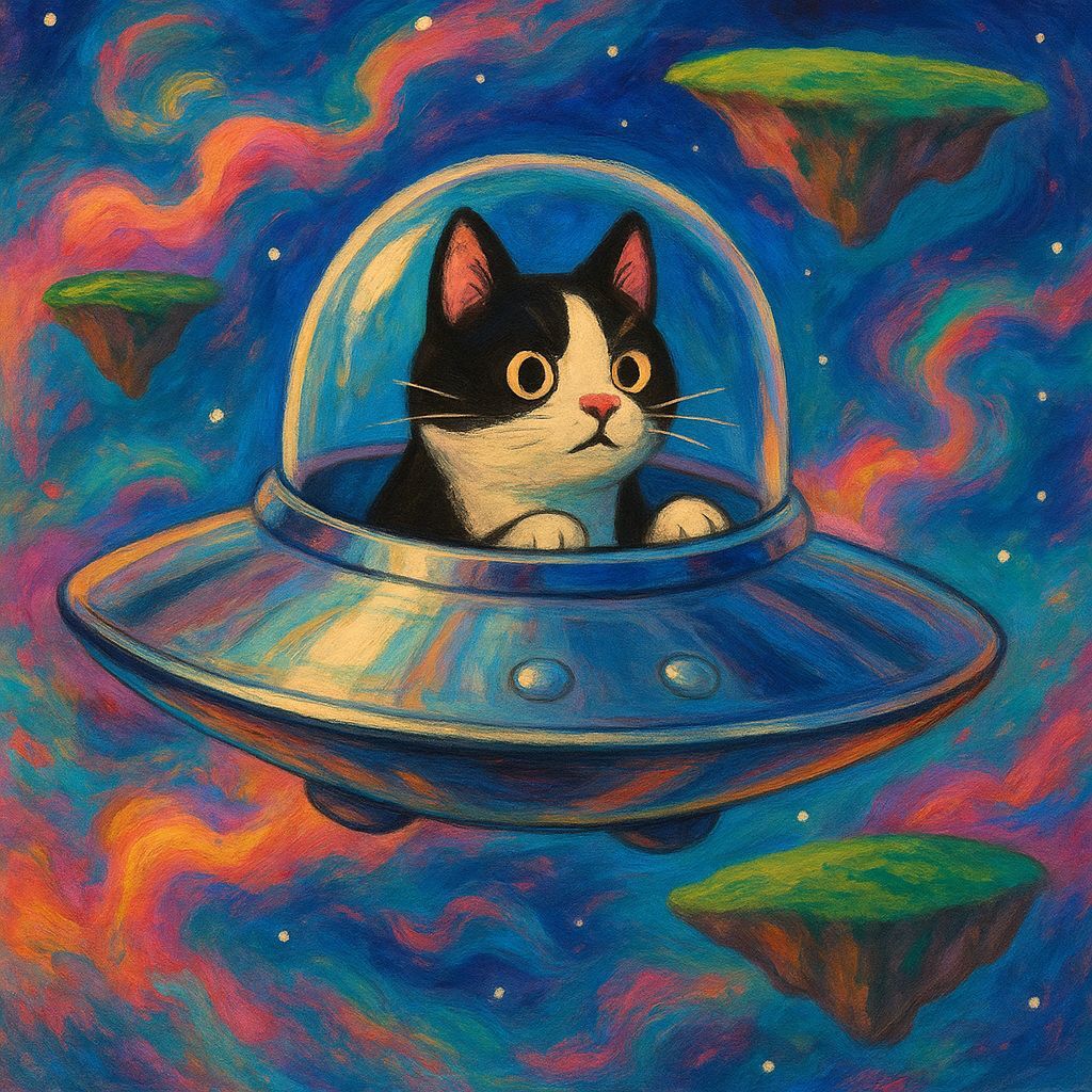 Cat Pilot in Retro Flying Saucer Adventure