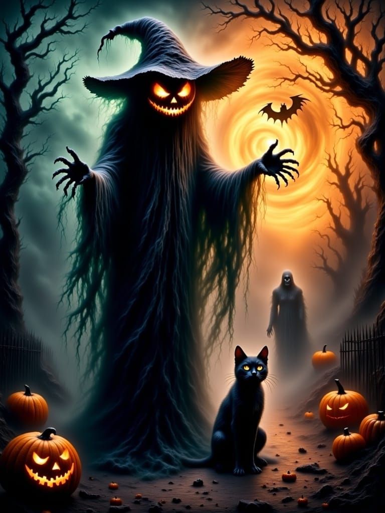Halloween Witch Casting Spell with Black Cat