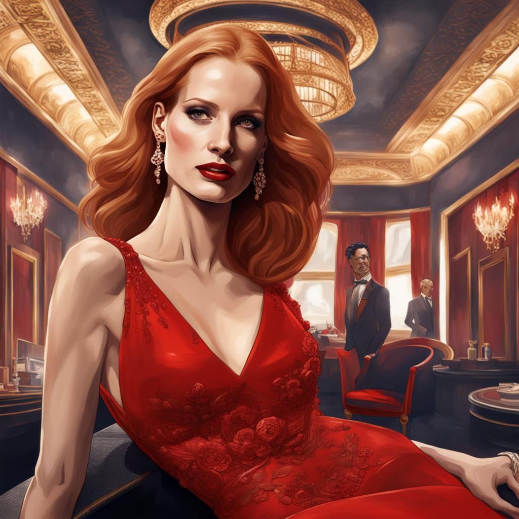 Woman in Red Dress: Fashion Illustration Style