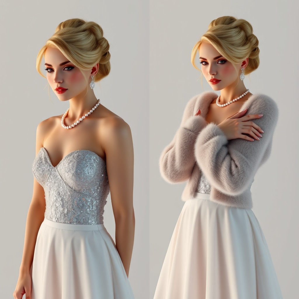 Elegant Woman in Split Portrait with Evening Dress