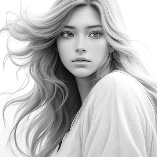 Serene Grayscale Portrait in Intricate Pencil Drawing Style