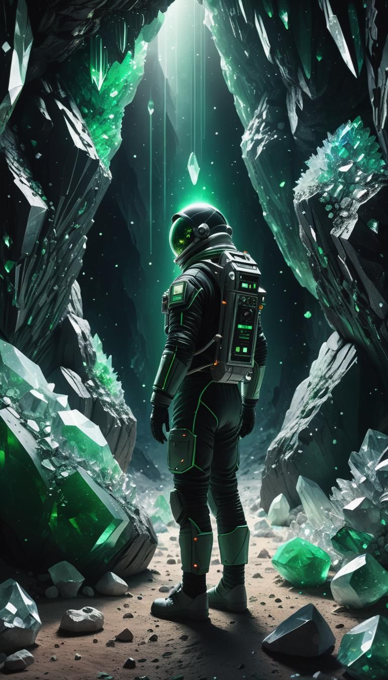 Astronaut in Crystal Cave: Dramatic Digital Painting