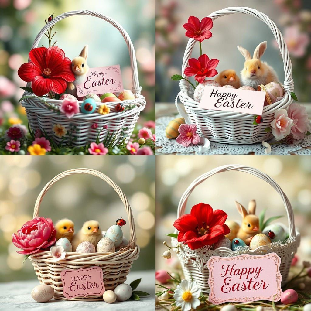 Happy Easter in a Beautiful White Decorative Basket