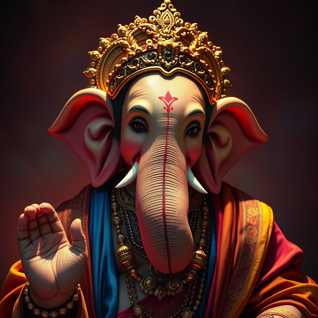 Vibrant Ganesh in Hyperrealistic Splash Art
