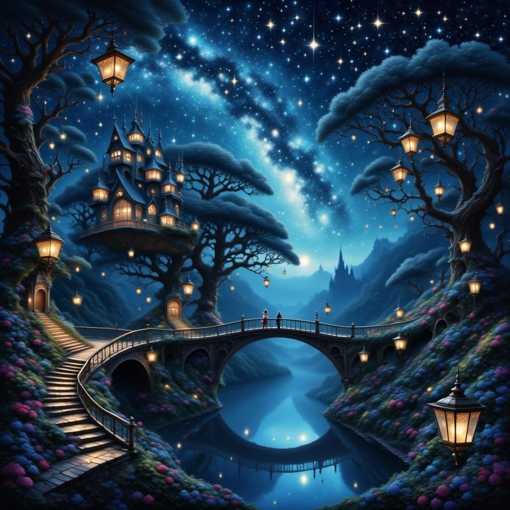Starlit Forest Bridge in Ethereal Style