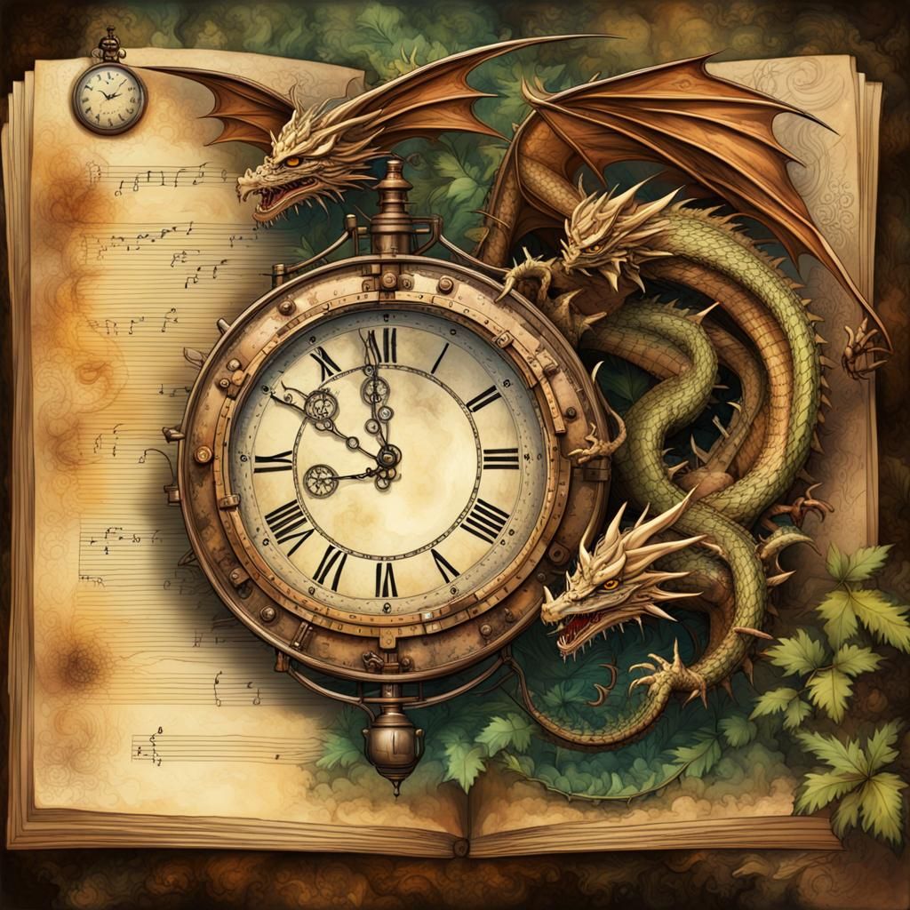 Steampunk Dragon Clock in Mystical Forest Diorama