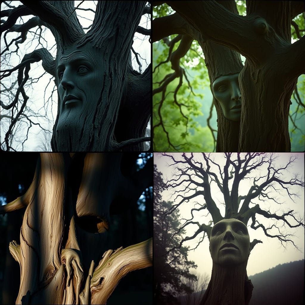 Ancient Face Tree in Cinematic Film Still