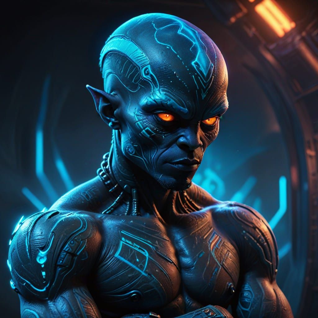 Tattooed Alien Rebel Portrait in Sci-Fi Style