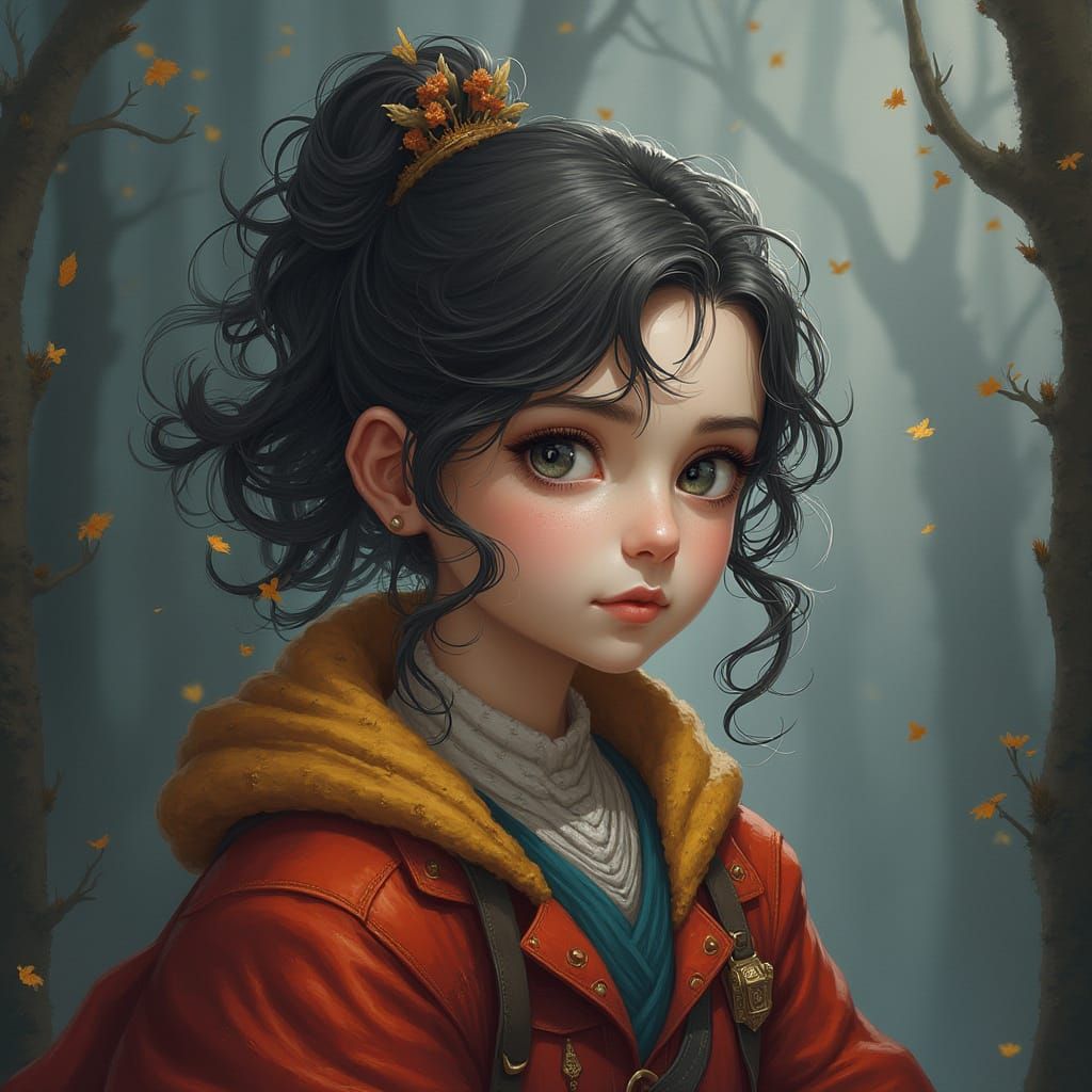 Winter Boy Looks Up at the Sun in a Forest Scene