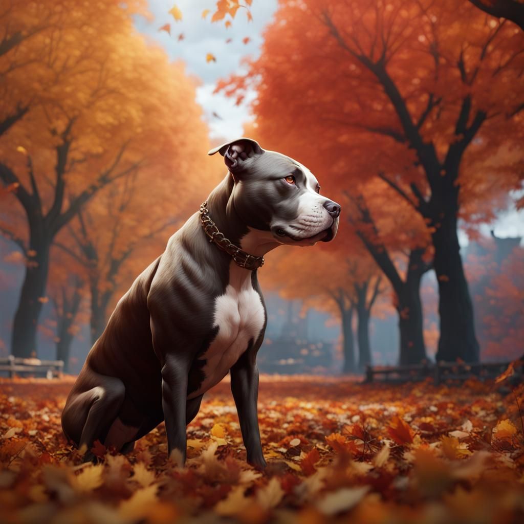 Pitbulls Embrace: An Autumn Fantasy Art