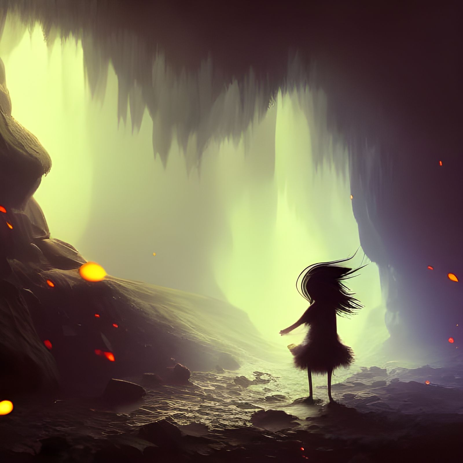 Penguin Pianist in Dark Cave: Fairycore Art