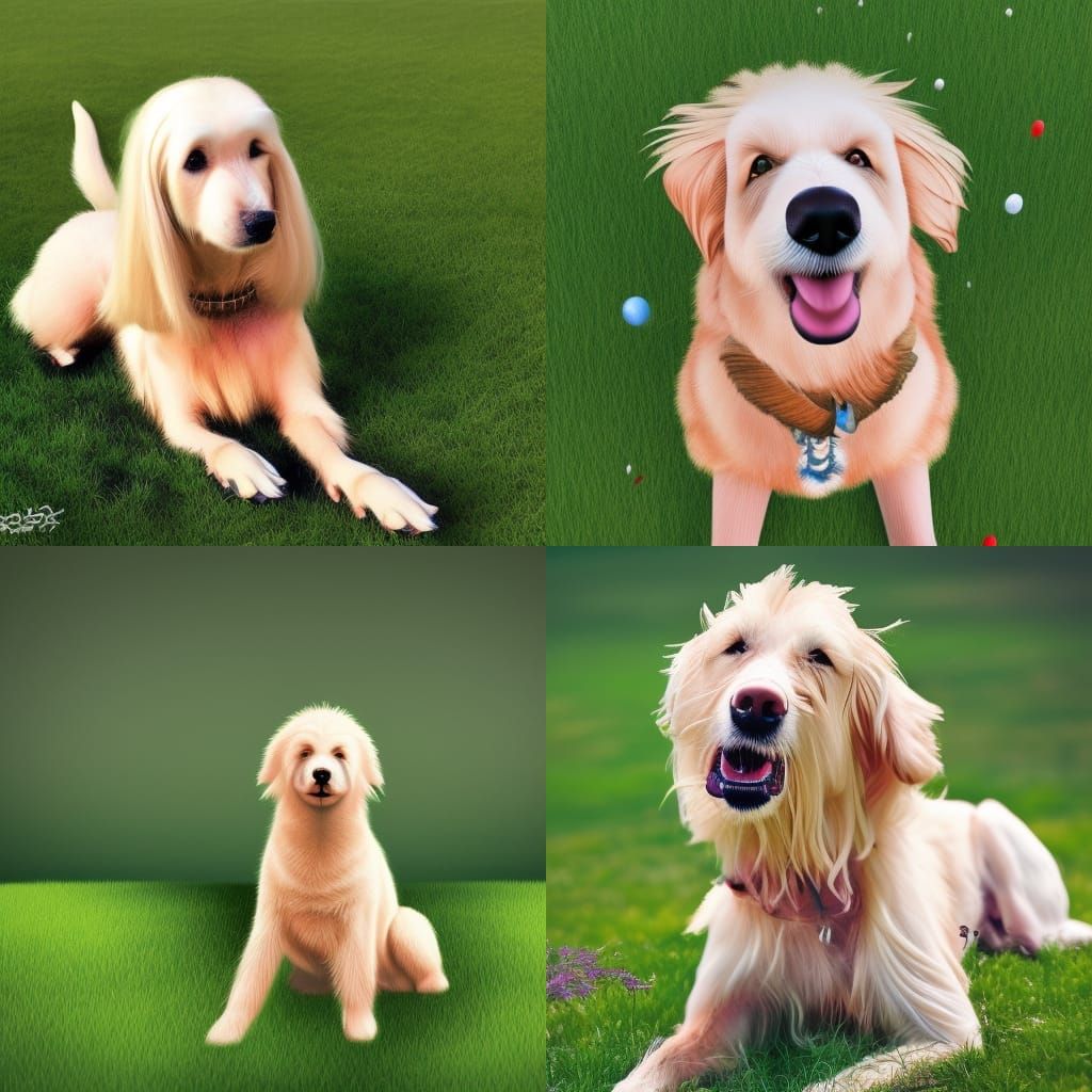 Hyperrealistic Blond Dog Portrait on Grass