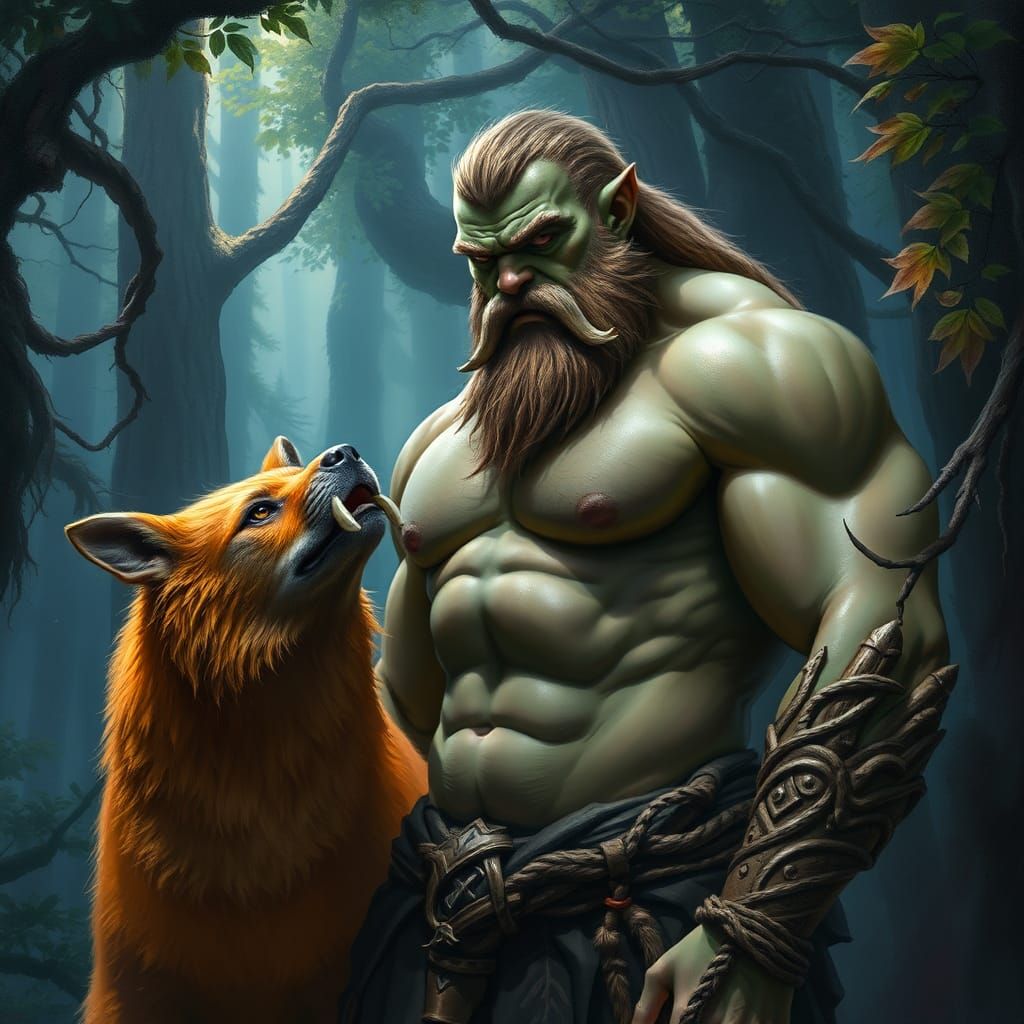 Mystical Half-Orc Druid in Primeval Forest