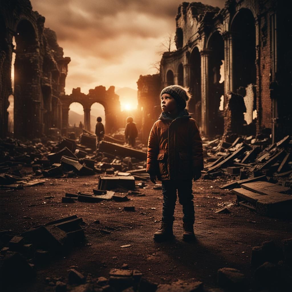 Child in Ruins: A Cinematic Film Still