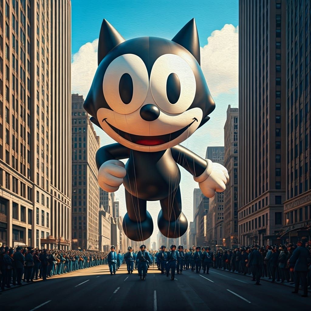 Felix the Cat Parade Balloon in Photorealistic Style