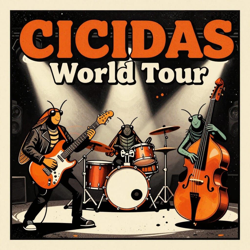 Cicadas World Tour Concert Poster in Grunge Style