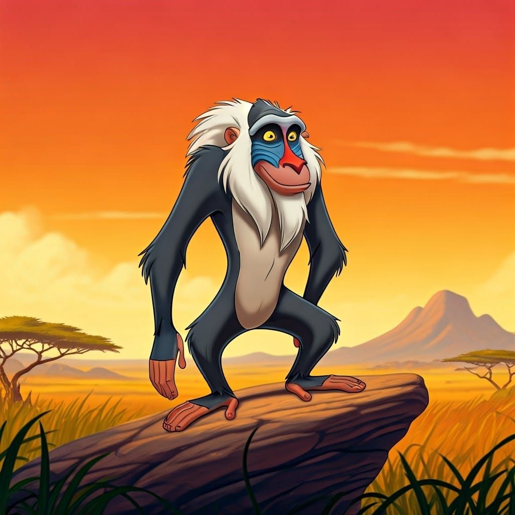 Mandrill Shaman on Savannah in Disney Animation Style