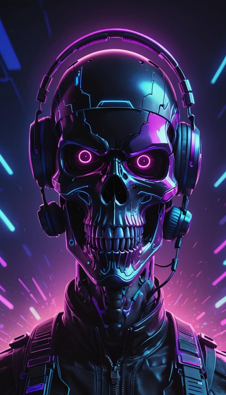 The image is a digital illustration of a skull wearing a fut...