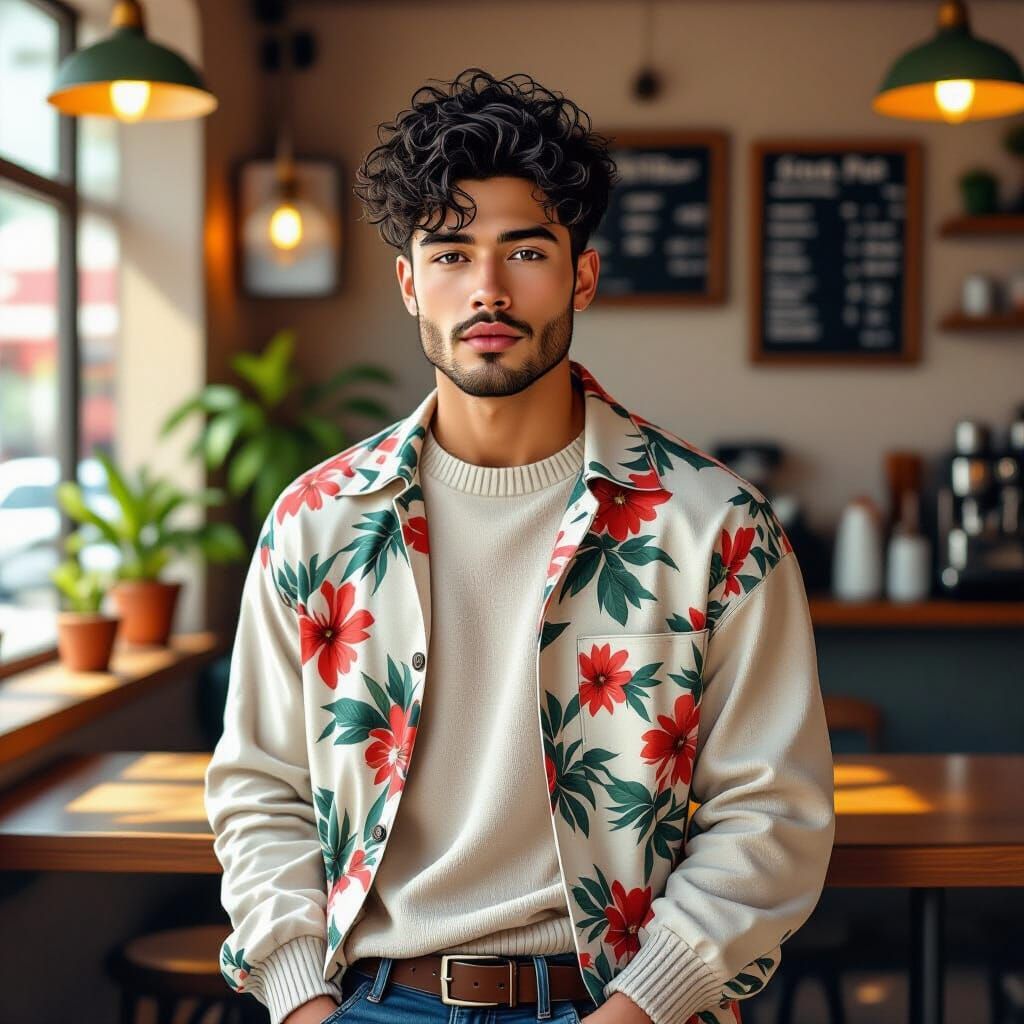 Grunge Man in Cafe, Digital Painting Style